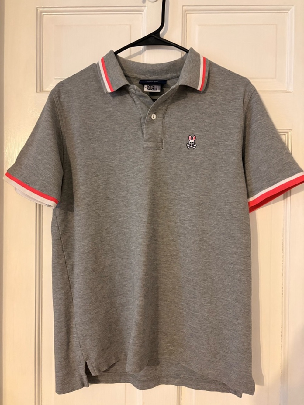 Psycho Bunny Grey Short-Sleeve Polo with Pink Trim
